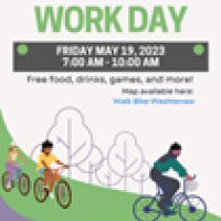 Bike to Work Day Friday 5/19/23 7-10am Map available on wbwc.org